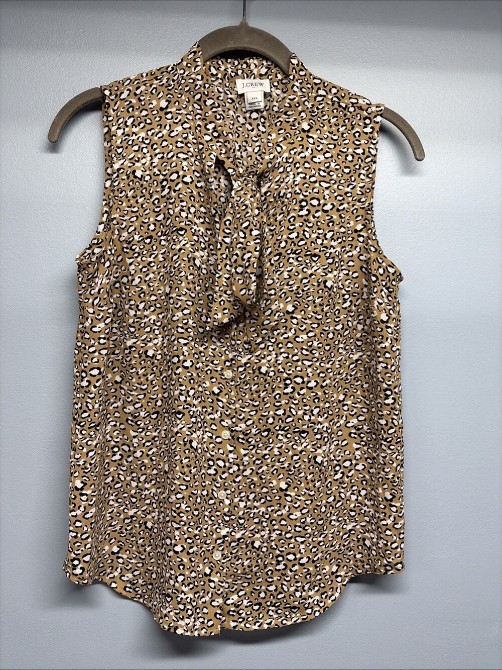 J. Crew Animal Print Sleeveless Blouse Tie Neck Size XXS/Layered/Office/Career